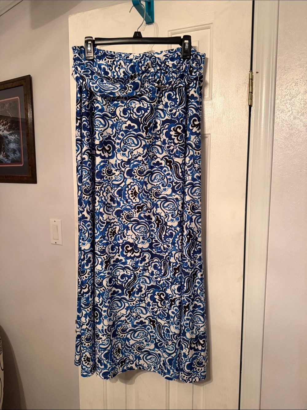 Robert Louis Blue and White Floral-Print Maxi Skirt